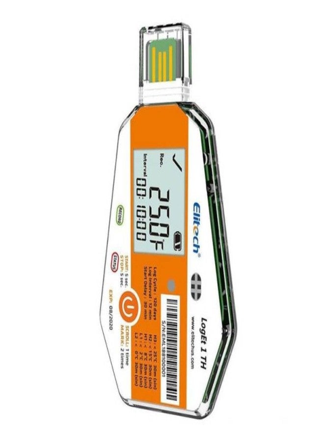 Ace Instruments مسجل درجة الحرارة والرطوبة للاستخدام لمرة واحدة (نطاق القياس: من -30 درجة مئوية إلى 70 درجة مئوية) لسلسلة التبريد | الموديل: Elitech LogEt1 TH - Image 1